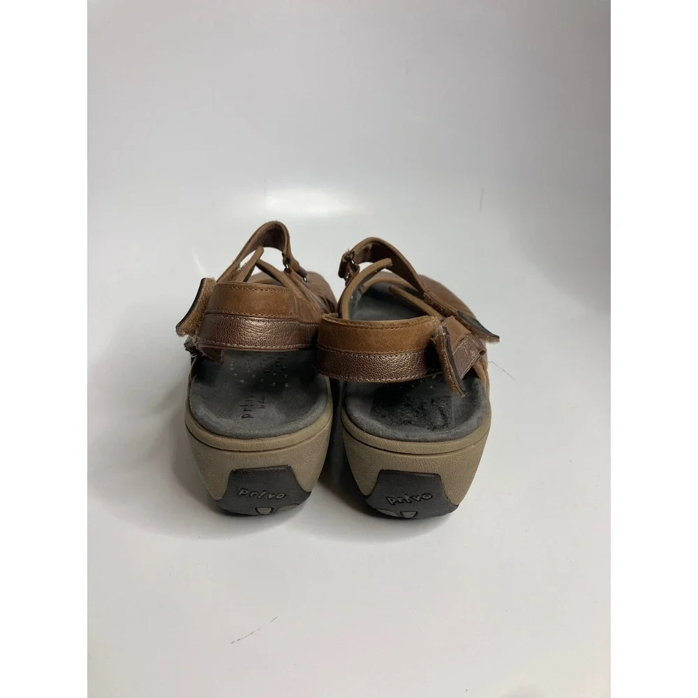 Privo by Clarks Wedge Sandals Womens 8M Brown Good Leather Peep Toe Laser Cut